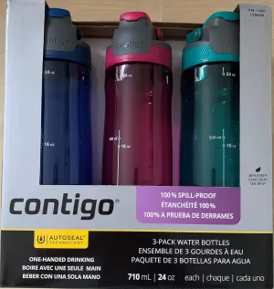 Contigo AUTOSEAL 24oz. Spill-Proof and BPA Free Water Bottle, 3-pack