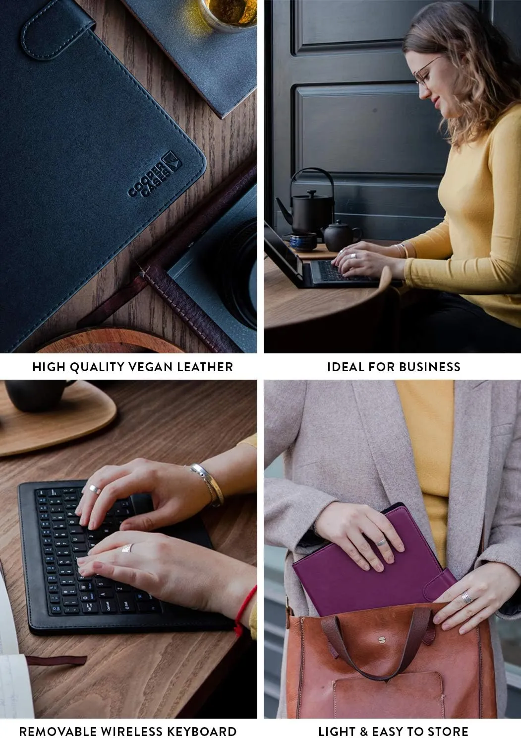 Cooper Infinite Executive Keyboard Case for 7, 7.9, 8" Tablets | Universal Fit | 2-in-1 Leather Folio Cover & Bluetooth Wireless Keyboard with Hotkeys