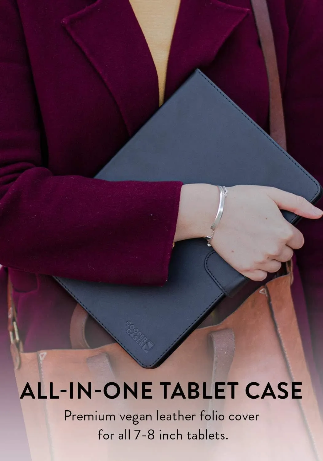 Cooper Infinite Executive Keyboard Case for 7, 7.9, 8" Tablets | Universal Fit | 2-in-1 Leather Folio Cover & Bluetooth Wireless Keyboard with Hotkeys