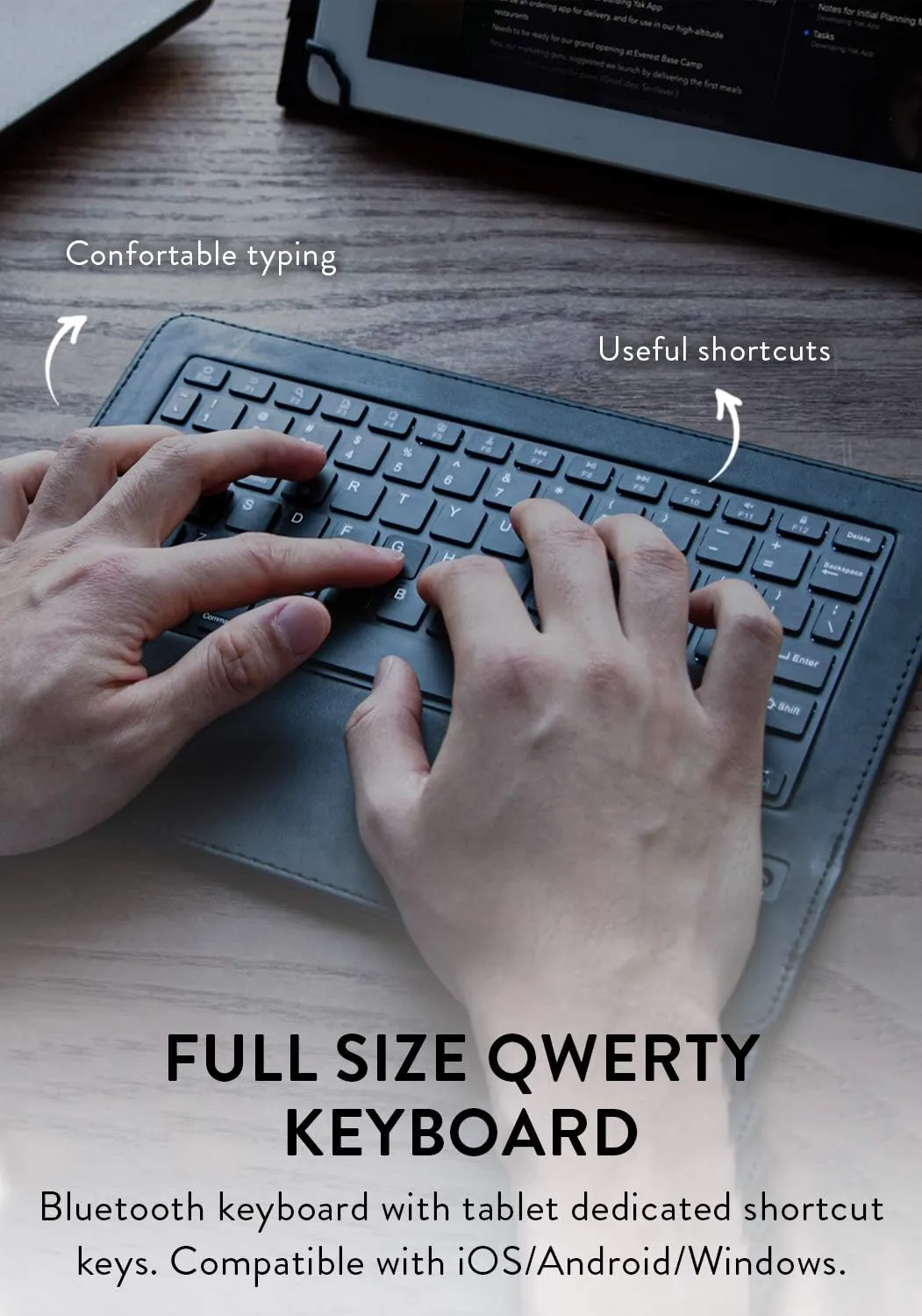 Cooper Infinite Executive Keyboard Case for 7, 7.9, 8" Tablets | Universal Fit | 2-in-1 Leather Folio Cover & Bluetooth Wireless Keyboard with Hotkeys