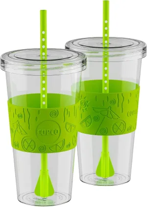 Copco Sierra 24 oz Travel Tumbler with Removable Straw (Set of 2) - BPA-Free Tritan, Spill-Resistant Lid, Leak-Proof - Reusable Insulated Cup, Fits Most Cup Holders, Dishwasher Safe (Lime Green)