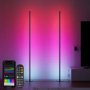 Corner Floor Lamp, Smart Dual LED Corner Lamp with APP and Remote Control, RGB ICW Ambient Lighting Music Sync &16 Million Colors, 55" Standing Lamps for Living Room Gaming Bedroom (1 Pair)