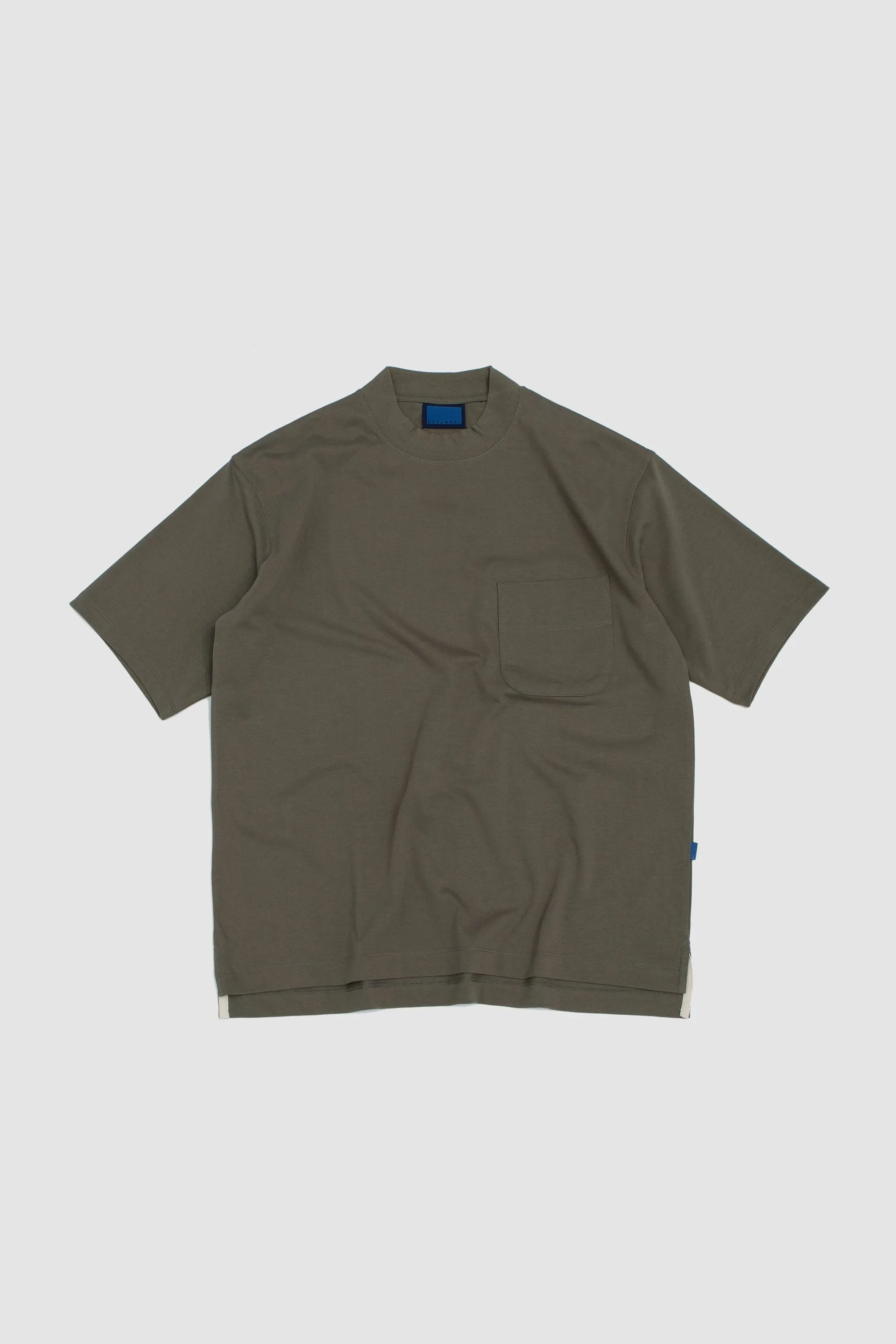 Cotton Mock Neck Pocket T-Shirt Khaki