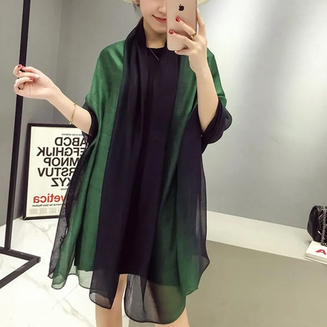 Cotton Silk Scarf Elegant Soft Wraps Color Shade Scarves for Women