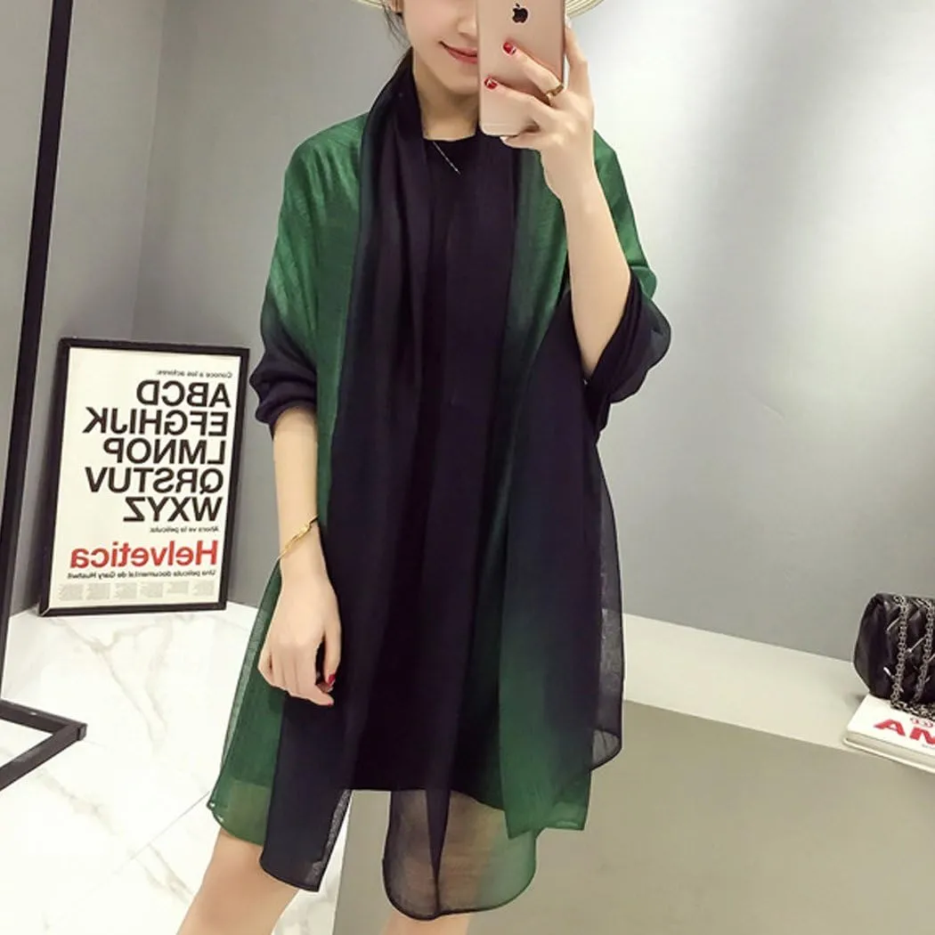 Cotton Silk Scarf Elegant Soft Wraps Color Shade Scarves for Women