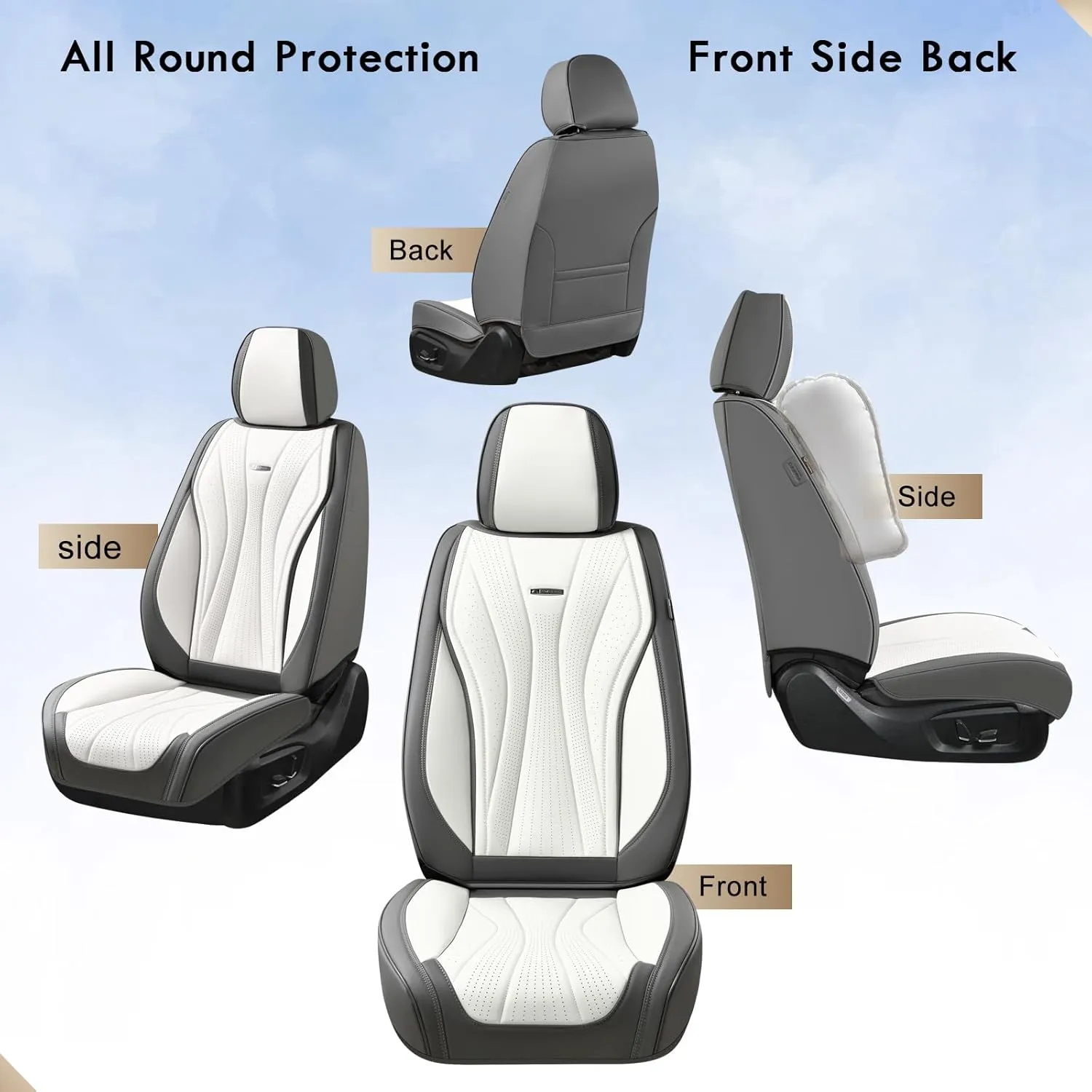 Coverado Front and Back Seat Covers, Waterproof Car Seat Cover, 5 Seat Leather Seat Cover for Cars, Universal Car Seat Protector, Automotive Seat Cover Car Seat Cushion Fit for Most Cars (Gray&White)