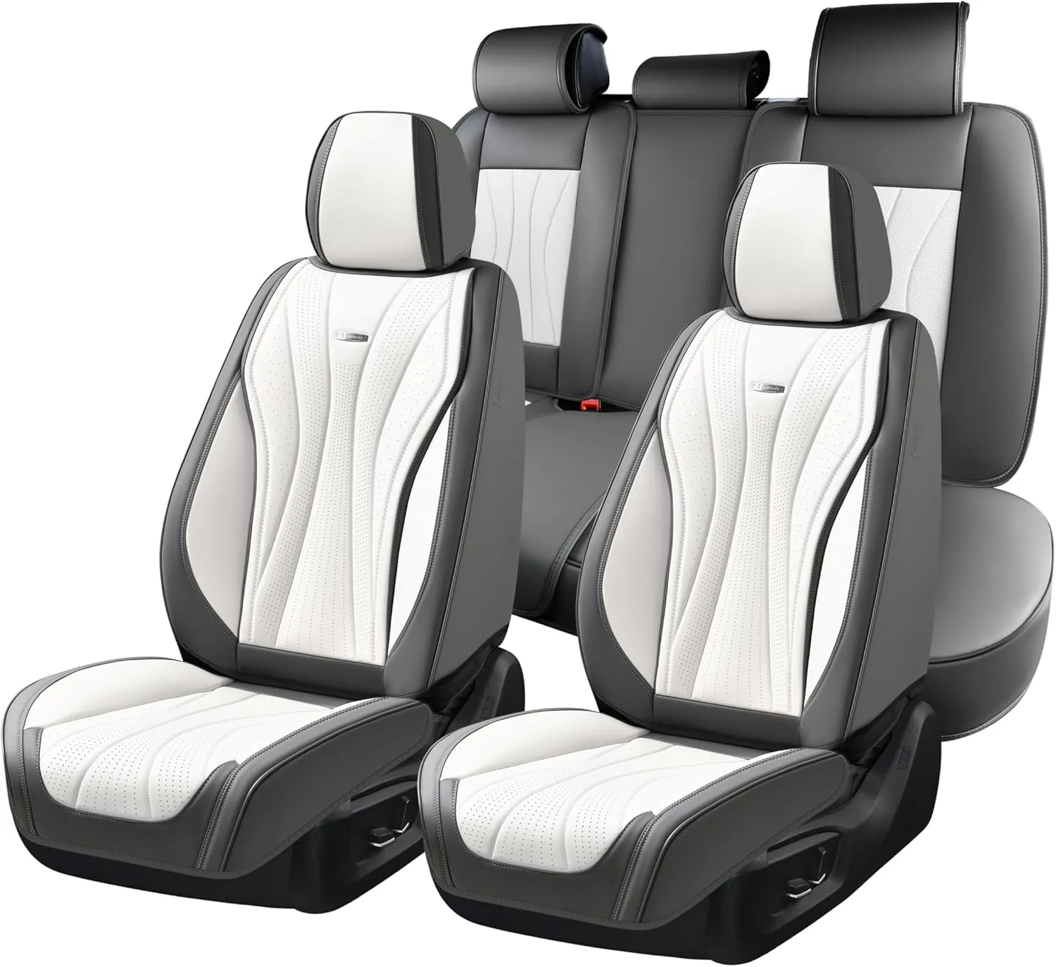 Coverado Front and Back Seat Covers, Waterproof Car Seat Cover, 5 Seat Leather Seat Cover for Cars, Universal Car Seat Protector, Automotive Seat Cover Car Seat Cushion Fit for Most Cars (Gray&White)