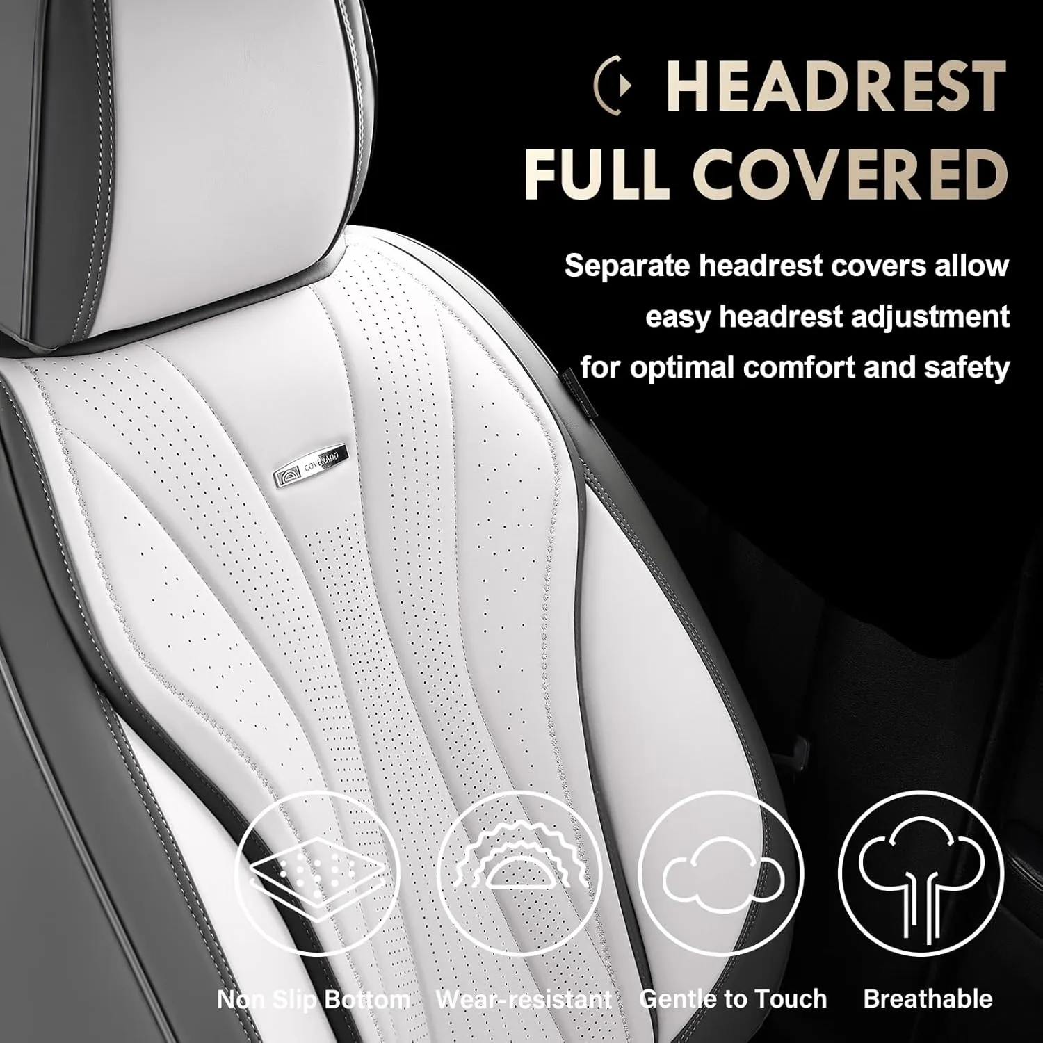 Coverado Front and Back Seat Covers, Waterproof Car Seat Cover, 5 Seat Leather Seat Cover for Cars, Universal Car Seat Protector, Automotive Seat Cover Car Seat Cushion Fit for Most Cars (Gray&White)