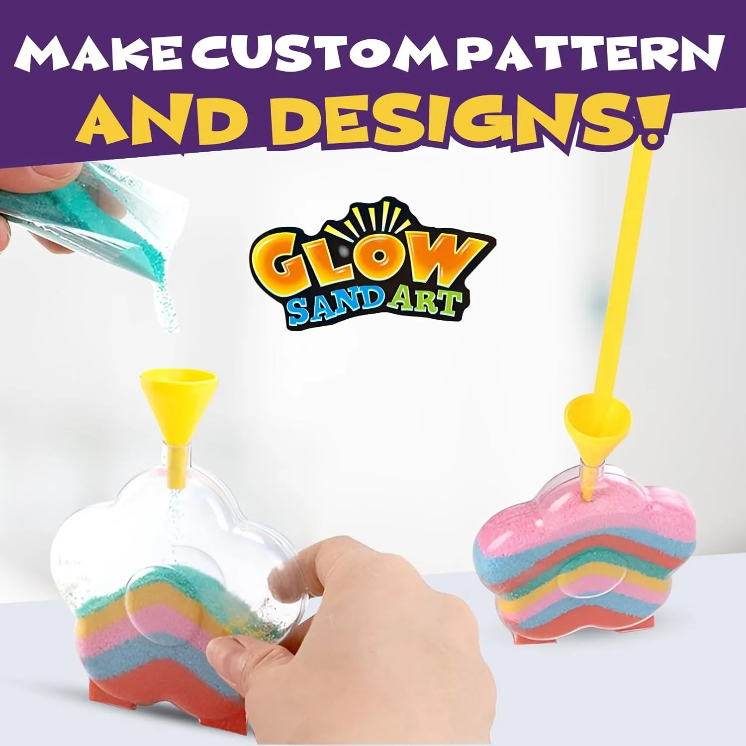 Create Your Own Magic Sand Art Glitter Activity | Glow in the Dark Colored Custom Sand Kits for Kids - Includes 12 Bottles, Funnels, Sticks, 60 Bags of Colorful Sand | DIY Arts and Crafts (24 Pack)