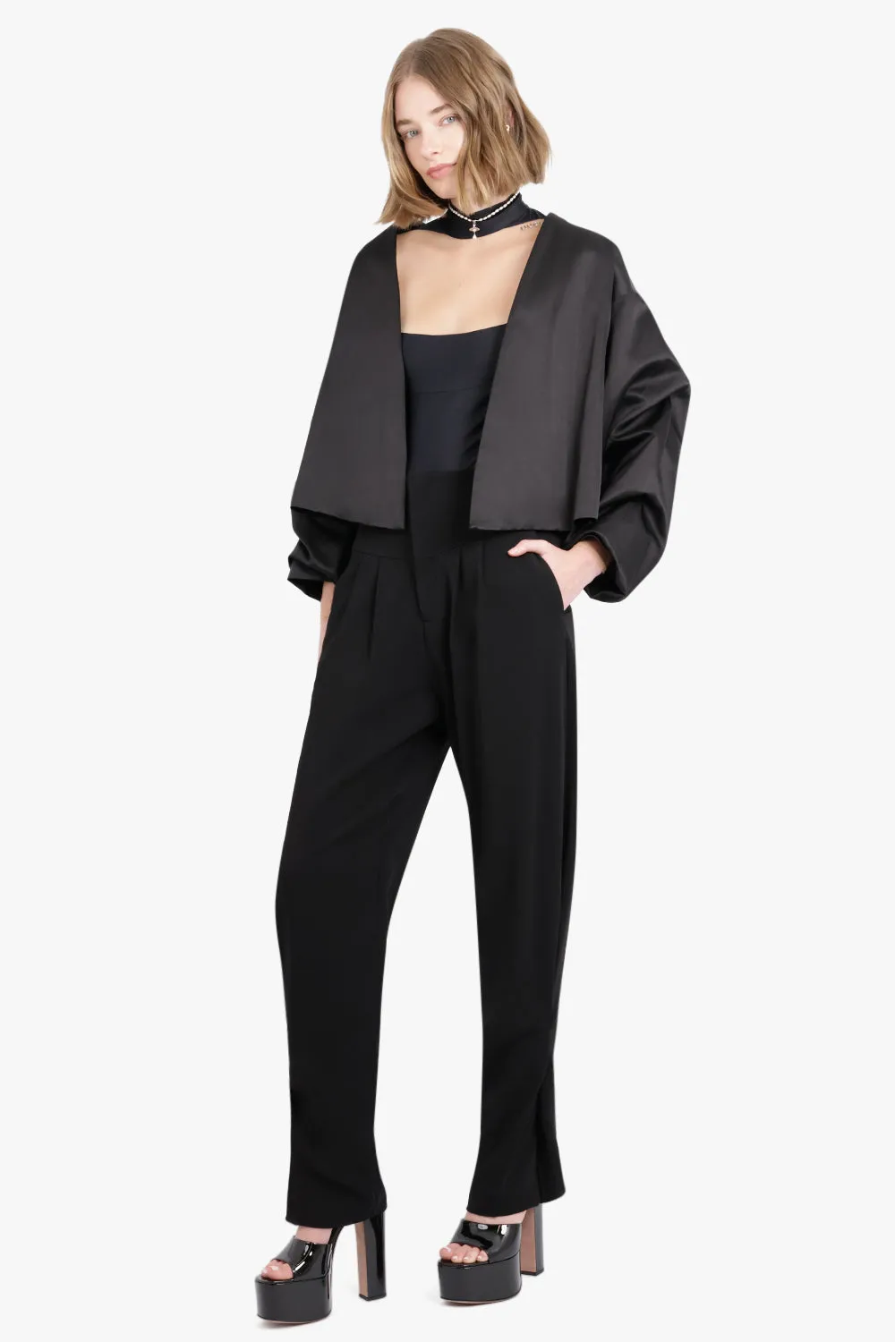Crinkled Sleeve Jacket | Black
