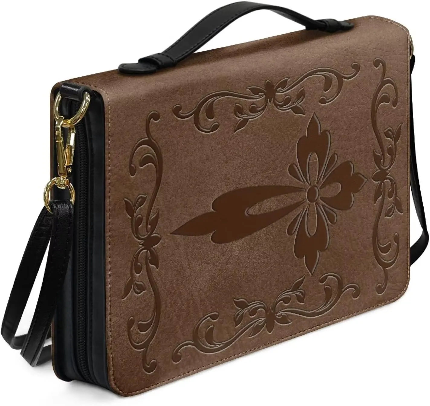 Cross Floral Pattern Bible Case Let Your Faith Be Bigger Bible Carrier Tote Bag Crossbody Shoulder Bag Church Bag Bible Protective, L