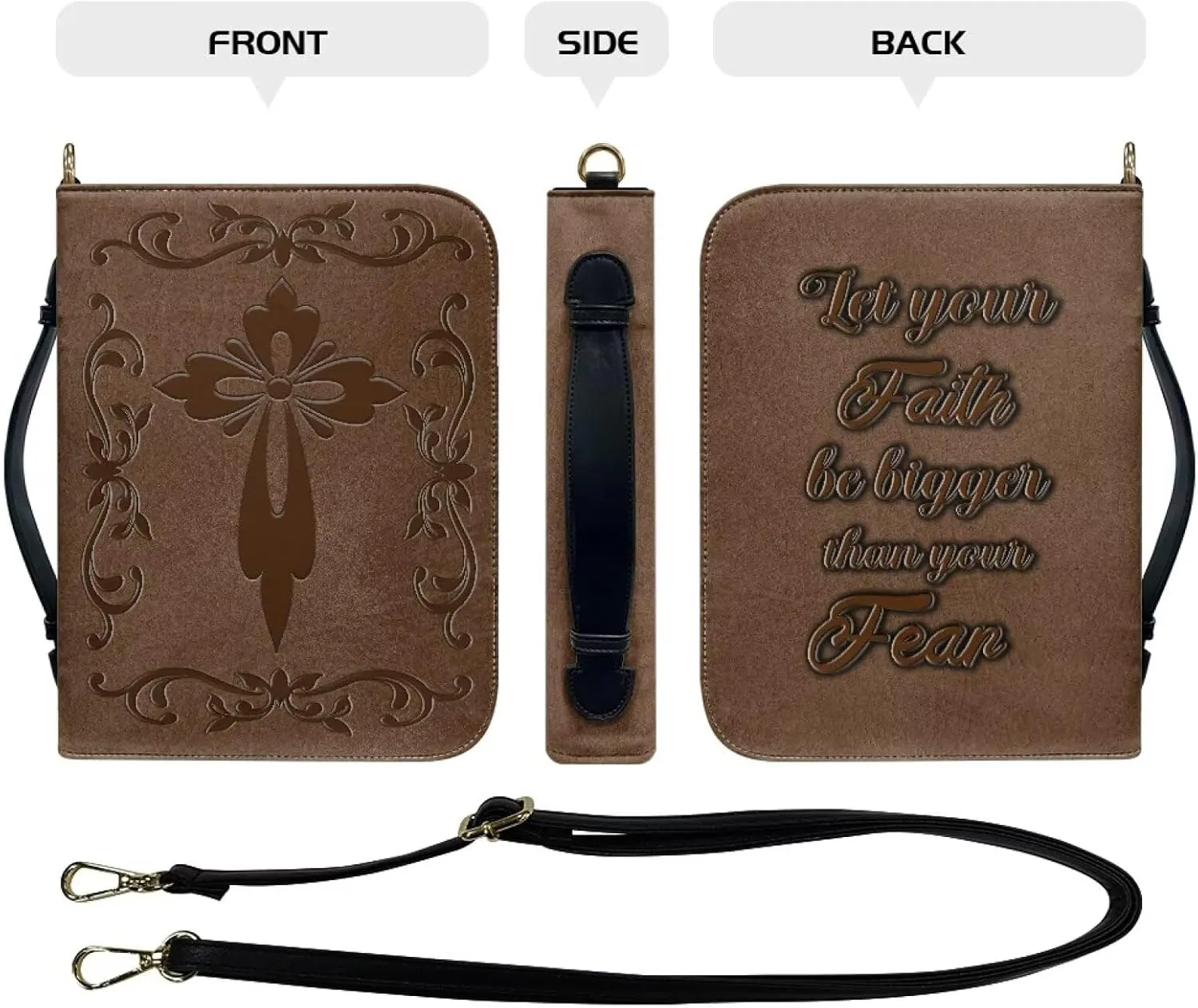 Cross Floral Pattern Bible Case Let Your Faith Be Bigger Bible Carrier Tote Bag Crossbody Shoulder Bag Church Bag Bible Protective, L