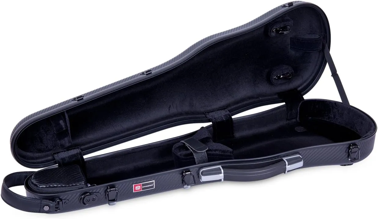 Crossrock Carbon Composite Shaped 4/4 Violin Case | Ultra-Light 4.3lb, Suspension Padding, Backpack Straps, 2 Bow Holders – Black