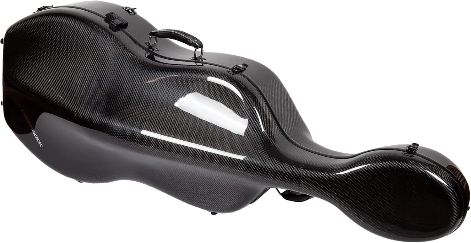 Crossrock Professional 3K Twill Carbon Fiber Cello Case | Fits 4/4 Full-Size Cello | 7lb Ultra-Light Travel-Ready Hardshell | Aerospace Weave Technology & Mirror Black Finish