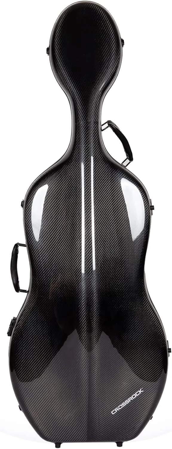 Crossrock Professional 3K Twill Carbon Fiber Cello Case | Fits 4/4 Full-Size Cello | 7lb Ultra-Light Travel-Ready Hardshell | Aerospace Weave Technology & Mirror Black Finish