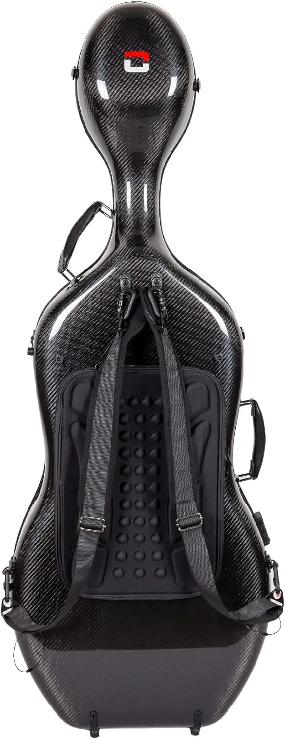 Crossrock Professional 3K Twill Carbon Fiber Cello Case | Fits 4/4 Full-Size Cello | 7lb Ultra-Light Travel-Ready Hardshell | Aerospace Weave Technology & Mirror Black Finish