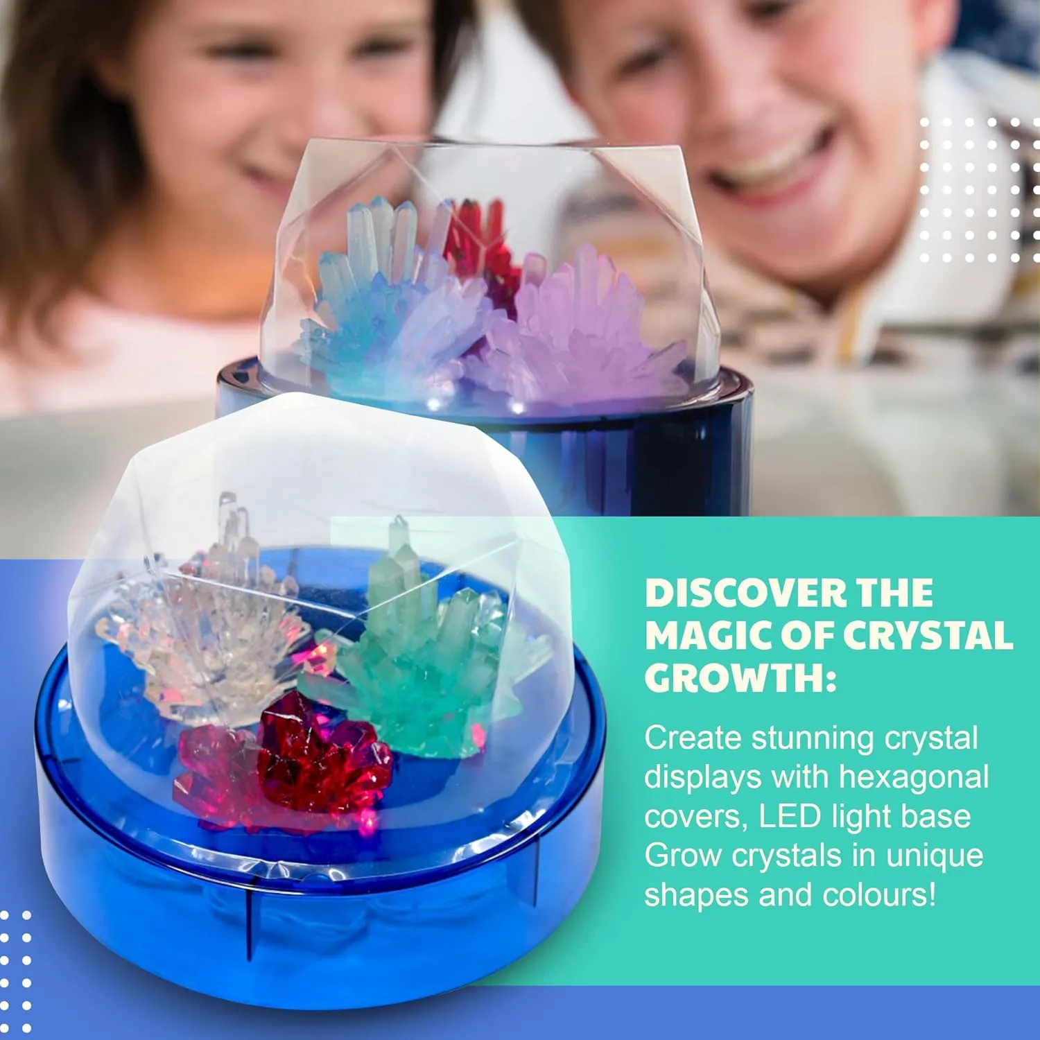 Crystal Growing - Colour Changing Crystals Light - Crystal Growing Kit with LED Lights, STEM Kits Learning for Kids, Create Unique Designs and Vibrant Displays, Safe Non-Toxic Materials
