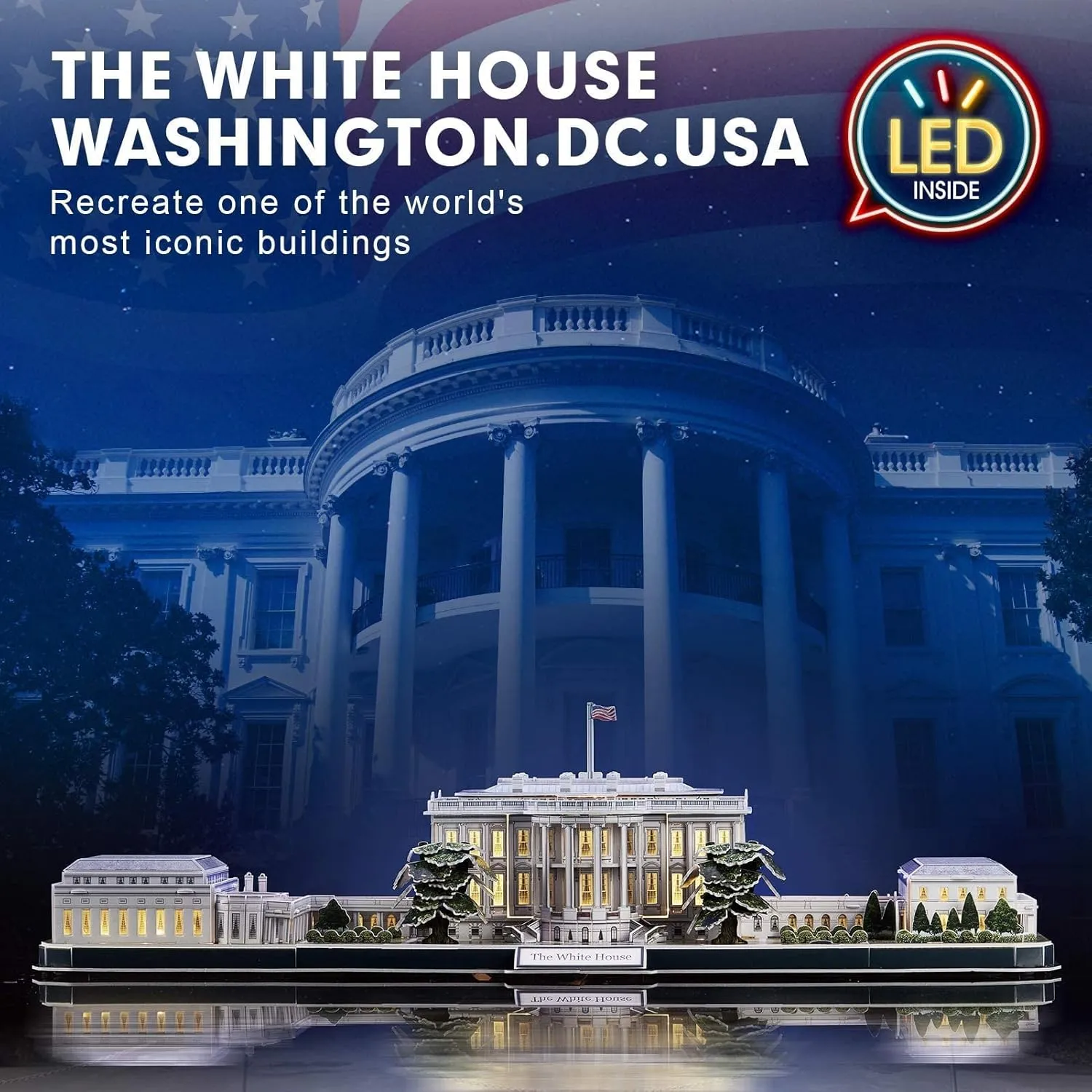 CubicFun 3d Puzzles for Adults LED Rotatable White House with Detailed Interior Model Kit, Lighting 3d Puzzle US Architecture Building Family Puzzle Desk Decor Birthday Gifts for Women Men, 151 Pieces