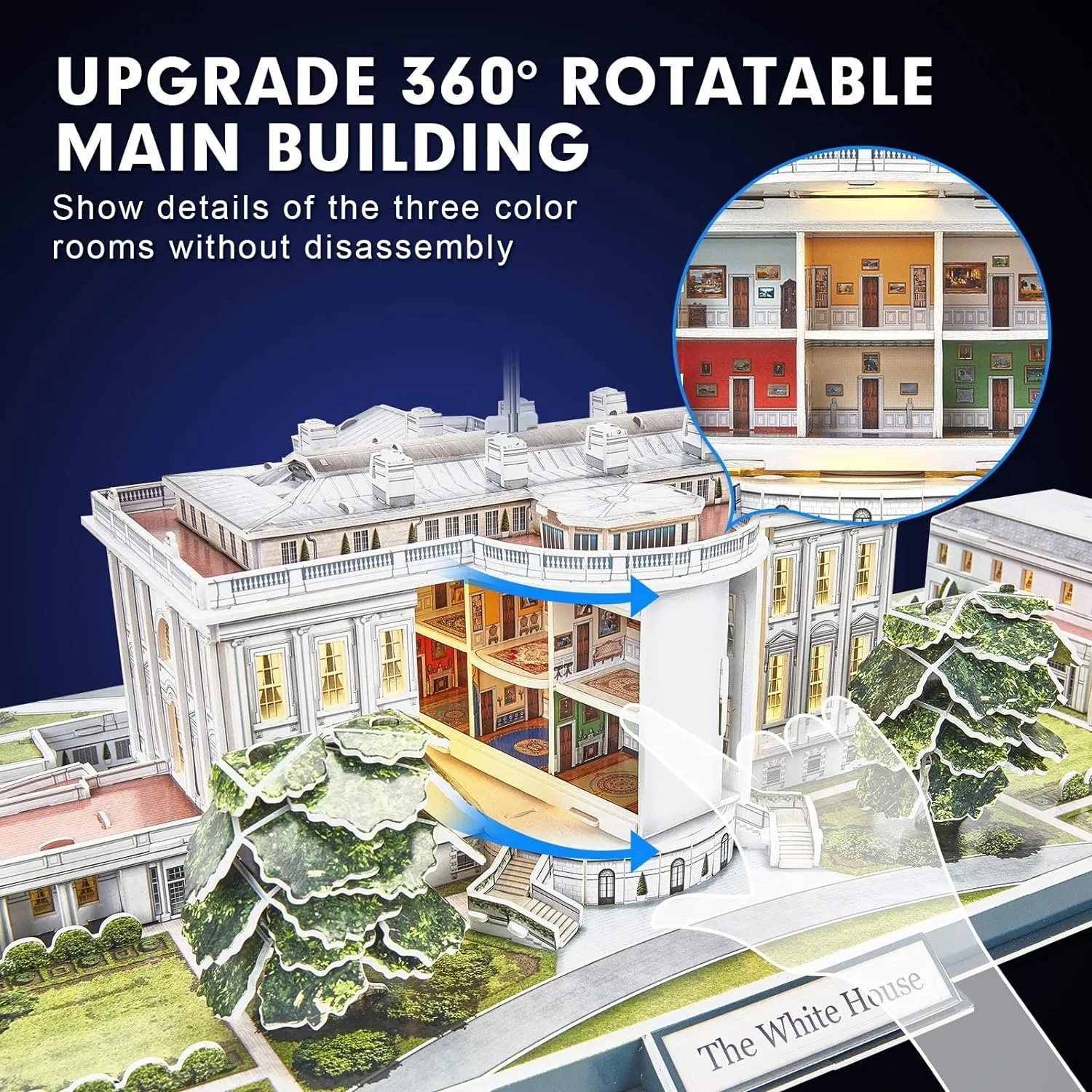 CubicFun 3d Puzzles for Adults LED Rotatable White House with Detailed Interior Model Kit, Lighting 3d Puzzle US Architecture Building Family Puzzle Desk Decor Birthday Gifts for Women Men, 151 Pieces