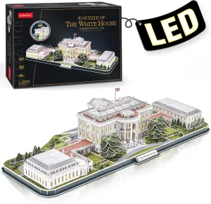 CubicFun 3d Puzzles for Adults LED Rotatable White House with Detailed Interior Model Kit, Lighting 3d Puzzle US Architecture Building Family Puzzle Desk Decor Birthday Gifts for Women Men, 151 Pieces