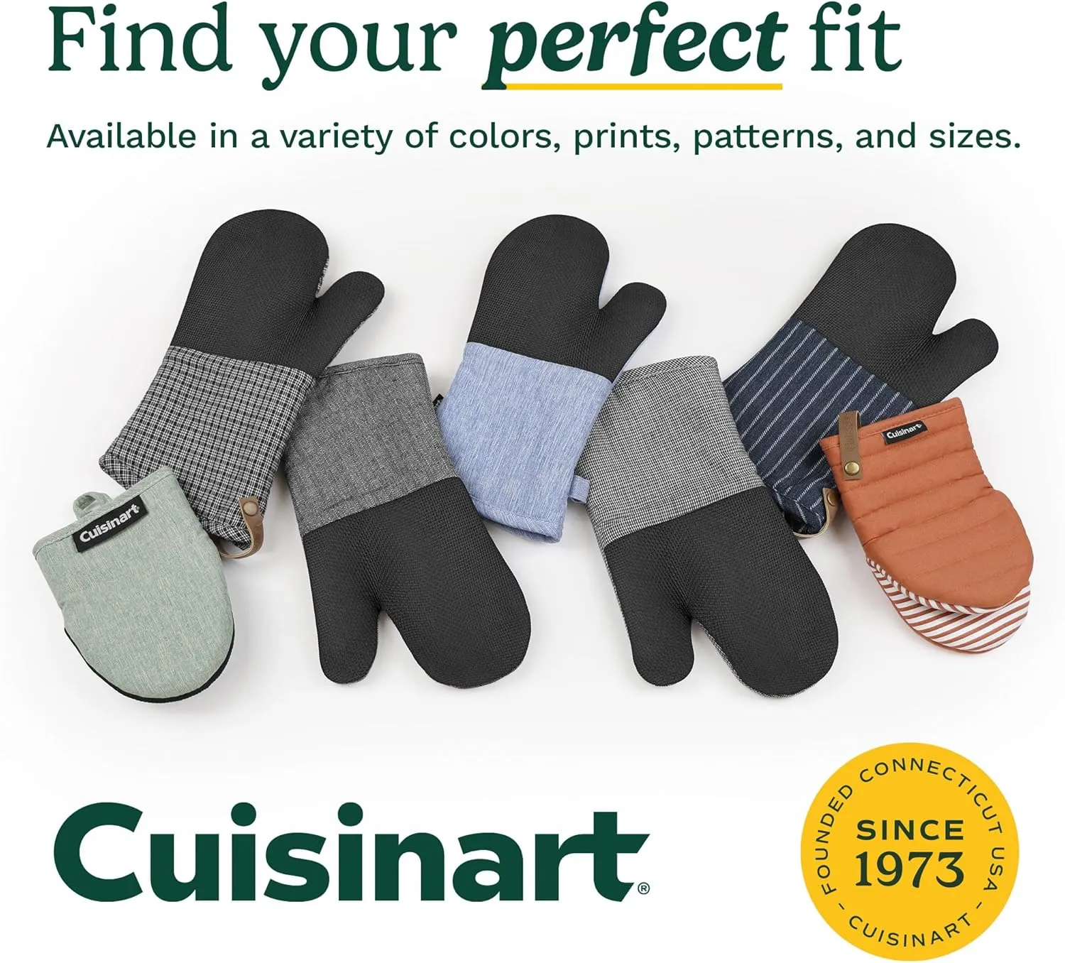 Cuisinart Mini Oven Mitts – 5.5” x 7” Heat-Resistant Kitchen Mitts for Oven with Non-Slip Neoprene Palm, Cotton Filling, and Fabric Loop – Durable Oven Mitt Set for Cooking & Baking (Charcoal)