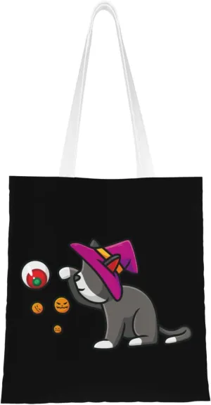 Cute Cat Playing With Eyeballs Tote Bag for Women Canvas Shopping Bags Reusable Large Capacity Casual Shoulder Handbags Grocery Bags DIY Gift Bags