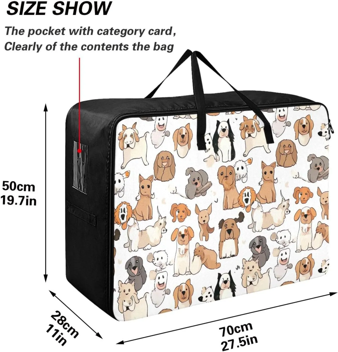 Cute Dogs Print Storage Bag, 27.5x19.7x11 In, Collapsible Moving Bags Space Saving Packing Totes for Moving Supplies Storage
