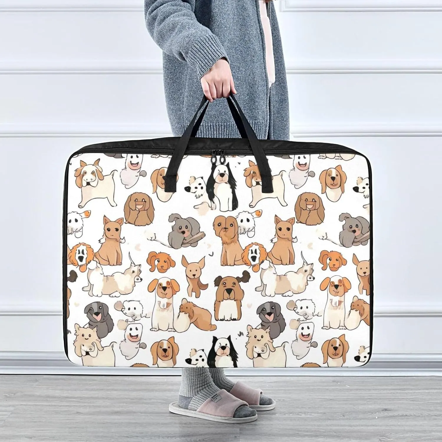 Cute Dogs Print Storage Bag, 27.5x19.7x11 In, Collapsible Moving Bags Space Saving Packing Totes for Moving Supplies Storage