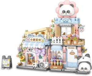 Cute Panda Mini Building Blocks Set, 810PCS MOC Mini Architecture Building Kits with Flower Shop Street View Design - STEM Educational Construction Gift for Girls Boys Kids Adults