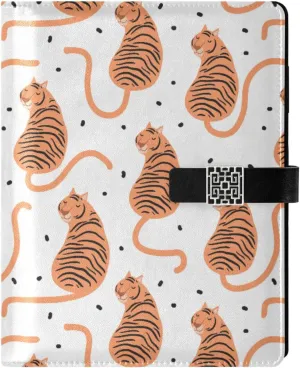 Cute Tigers White Background PU Leather Notebook Binder A5 6 Ring Refillable Journal with Magnetic Buckle Closure Travel Planner Notebook Binder for Business Cards,Office,
