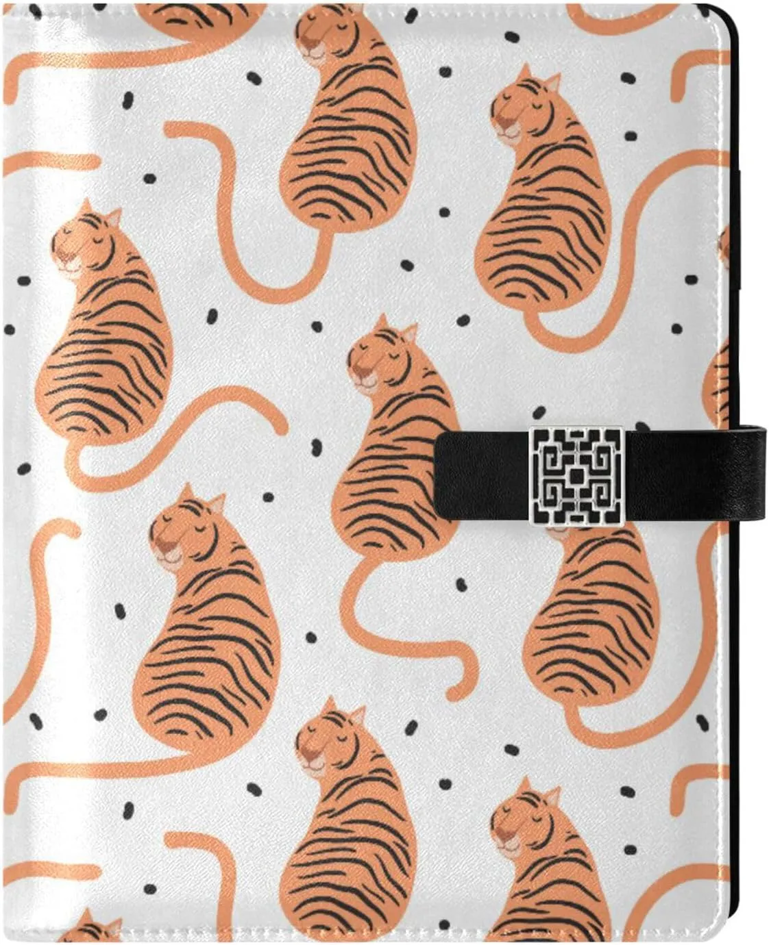 Cute Tigers White Background PU Leather Notebook Binder A5 6 Ring Refillable Journal with Magnetic Buckle Closure Travel Planner Notebook Binder for Business Cards,Office,