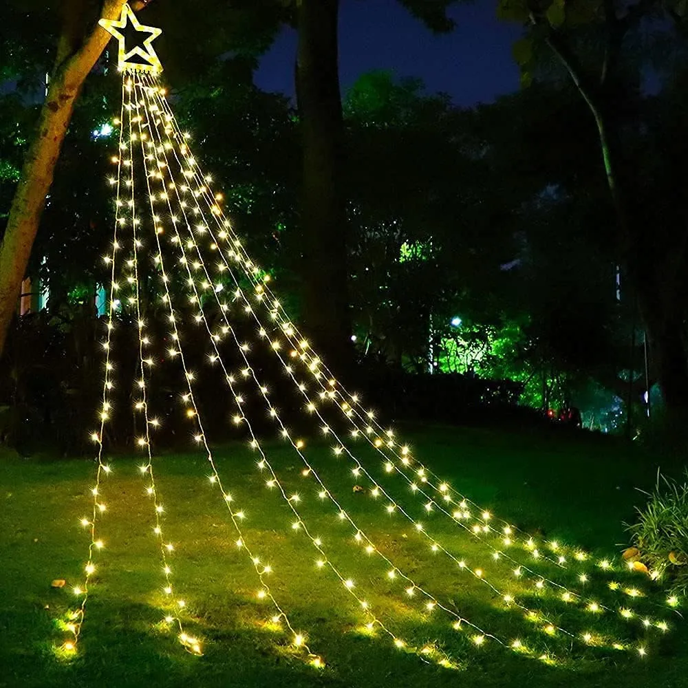 DANLI Christmas Star String Lights Outdoor, 320 LED With Timer [8 Mode/IP44 Waterproof] Decoration Fairy Indoor, 9x12FT Topper for Xmas New Year Wedding Patio Yard