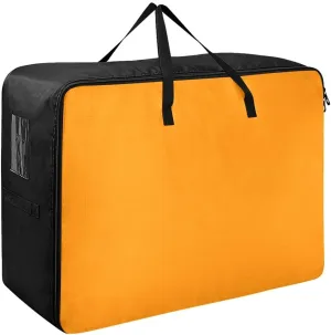 Dark Orange Storage Bag Moving Boxes with Tag Pockets, Zippers and Carrying Handles, Collapsible Storage Totes for Storing, Camping, Packing and Moving Supplies