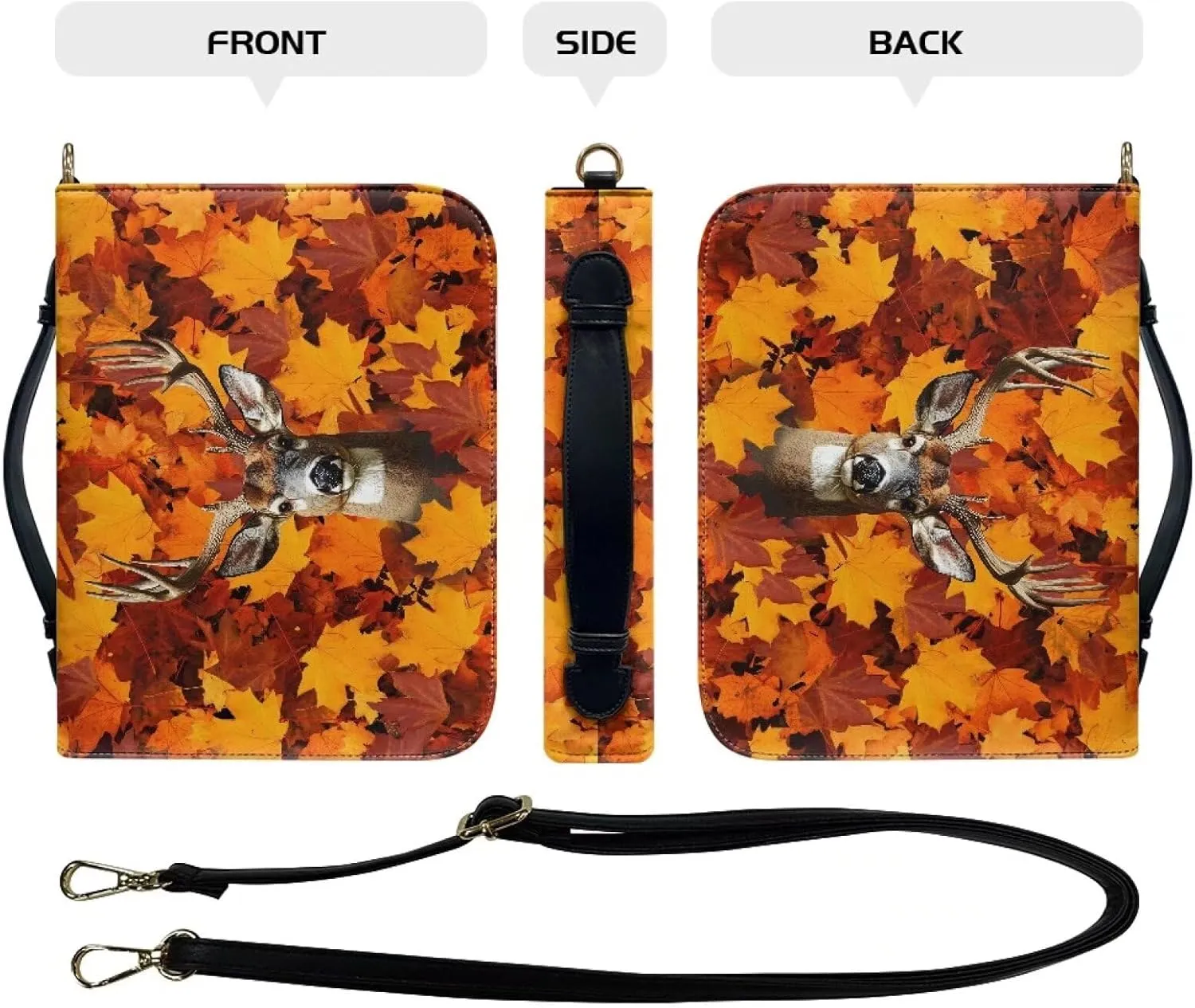 Deer Maple Leaf Pattern Bible Cover Case Multifunctional Study Bible Case Large Capacity Crossbody Bag Bible Journaling Supplies Christian Bible Accessories, 2XL