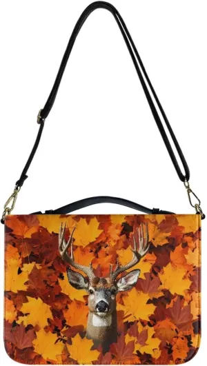 Deer Maple Leaf Pattern Bible Cover Case Multifunctional Study Bible Case Large Capacity Crossbody Bag Bible Journaling Supplies Christian Bible Accessories, 2XL