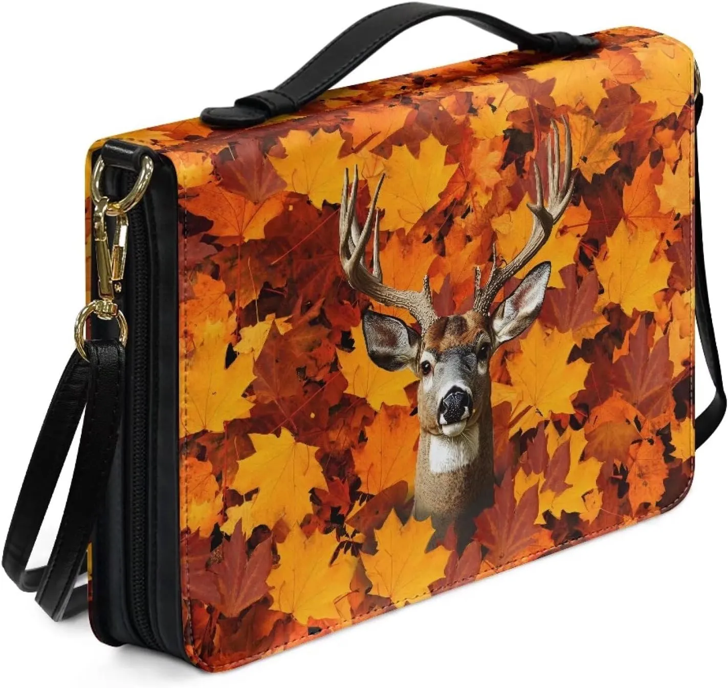 Deer Maple Leaf Pattern Bible Cover Case Multifunctional Study Bible Case Large Capacity Crossbody Bag Bible Journaling Supplies Christian Bible Accessories, 2XL