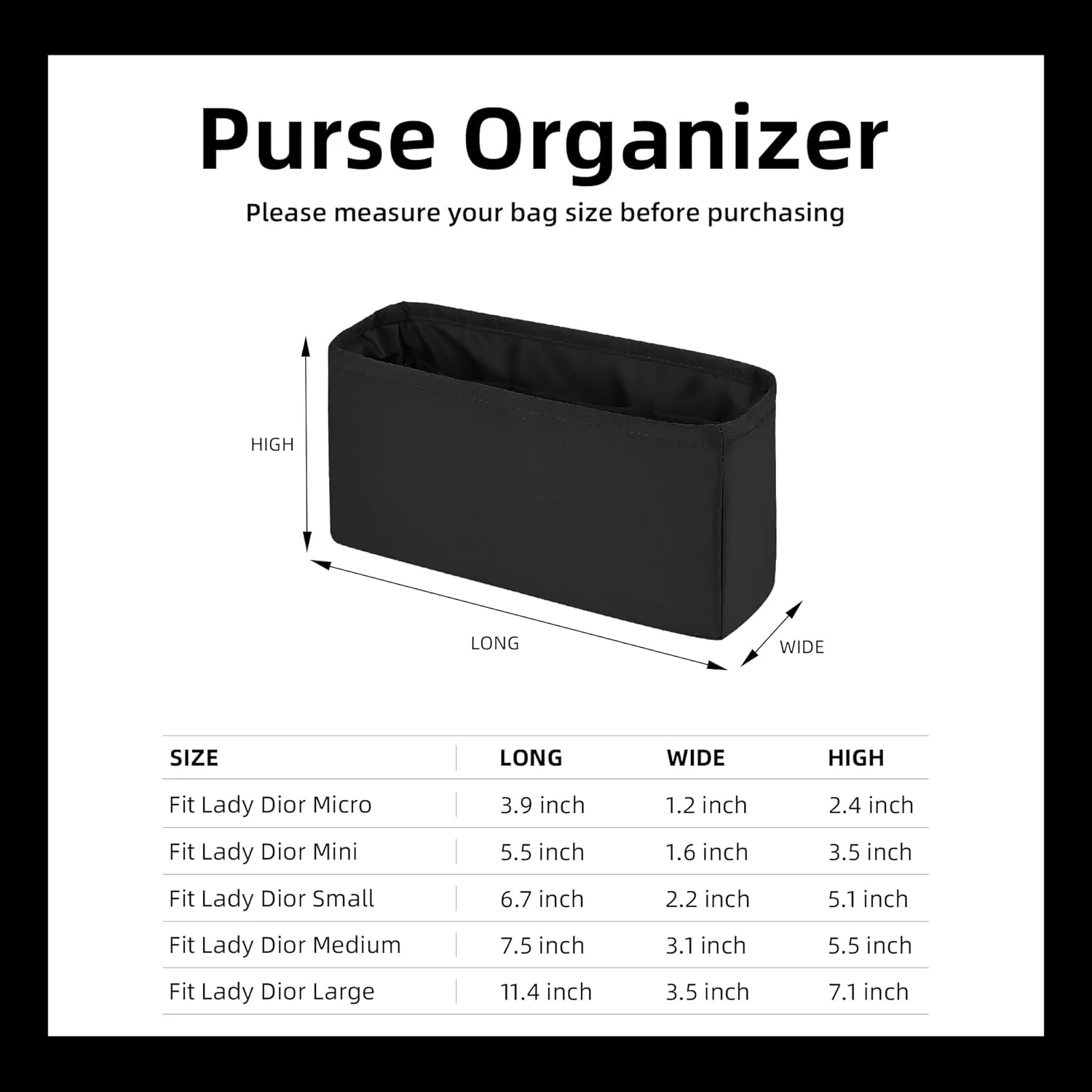 DGAZ Custom Purse Organizer insert For Lady-Dior Micro/Mini/S/M/L bags，Silky Smooth Bag Organizer，Luxury Handbag & Tote Shaper（Custom，custom）