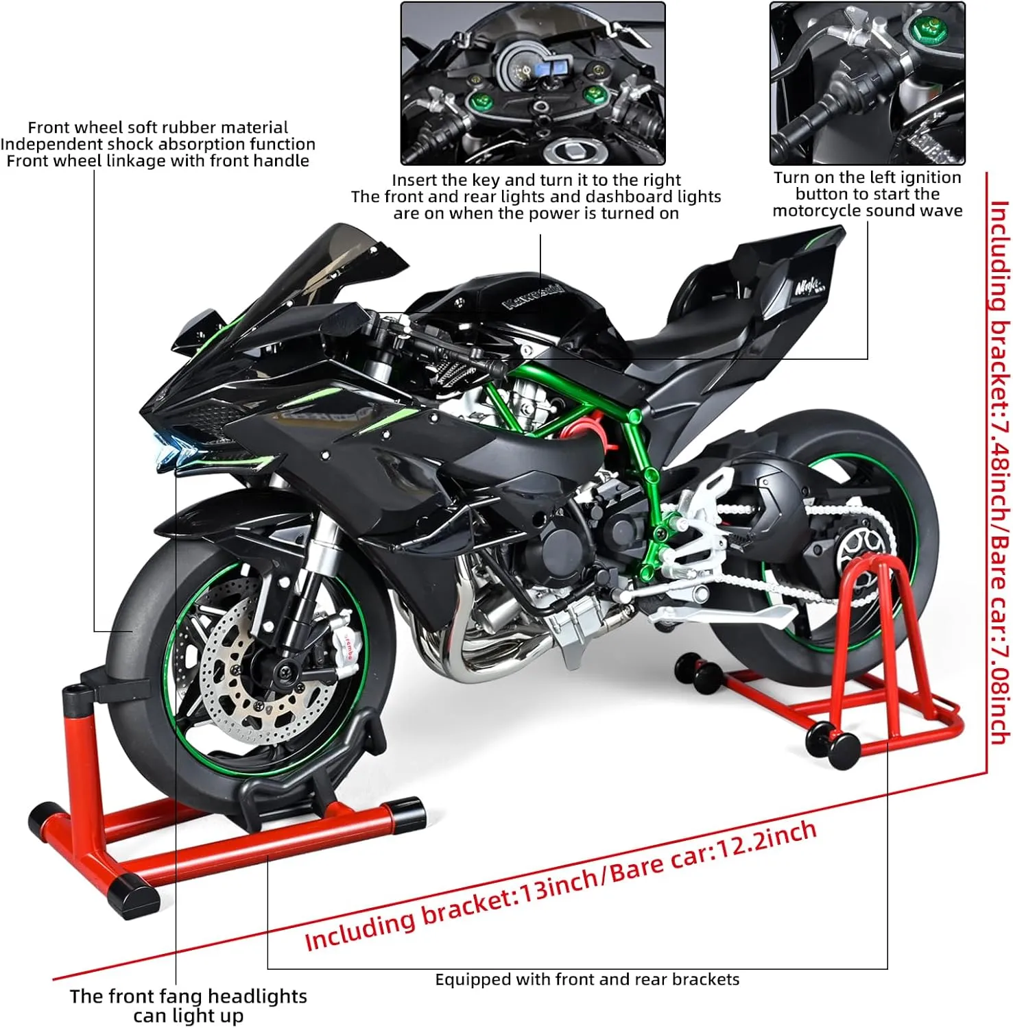 Die Cast Motorcycle 1:6 Scale for Kawasaki H2R Motorcycles Alloy Racing Motorcycle Model Power Toy Motorcycles Collection Kawasaki Model Motorcycles