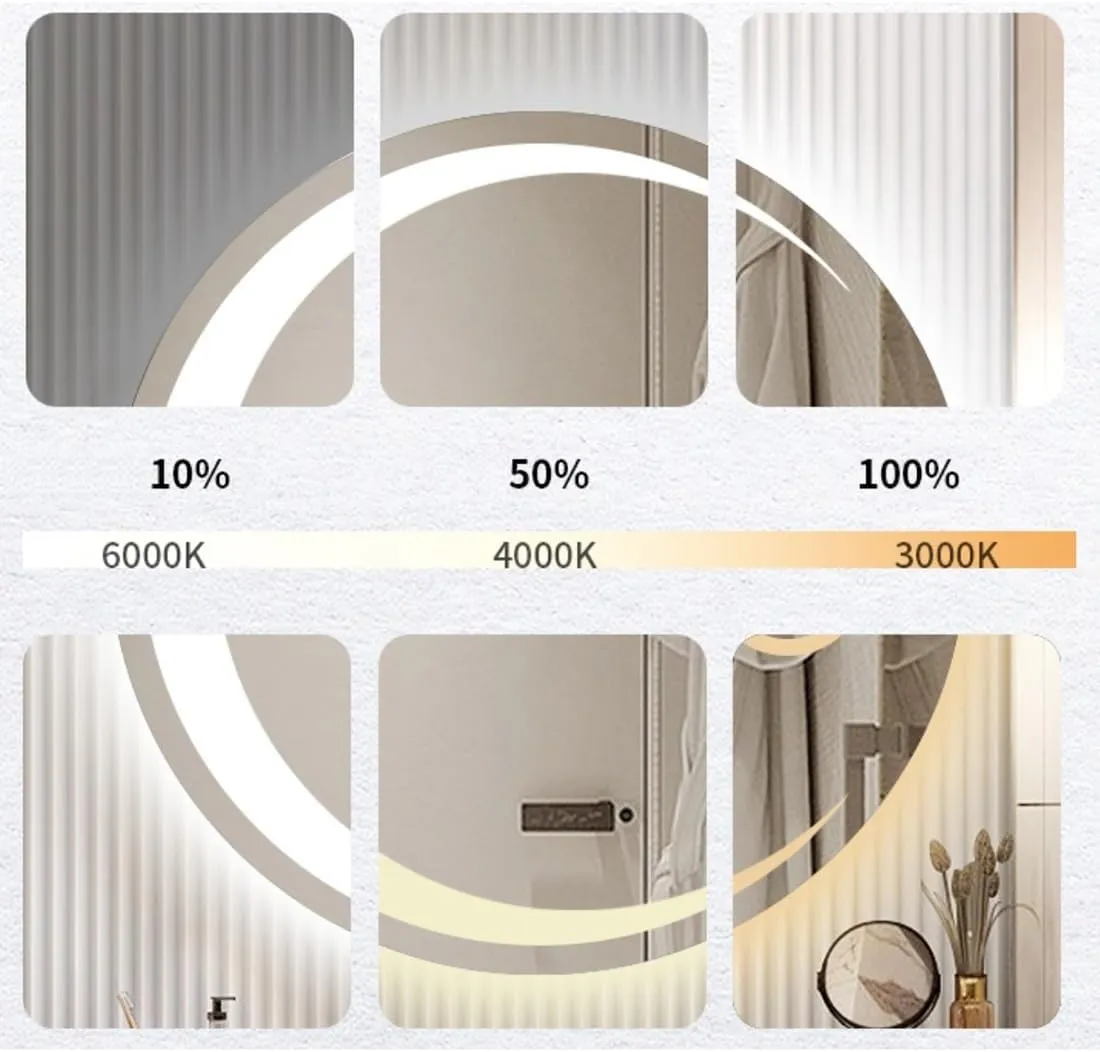 Dimmable Makeup Mirror with Lights, 3 Color Light, Anti-Fog, Shatterproof, Led Bathroom Wall Mirror, Time Temperature Display(3/Demisting,90cm/35.4in)