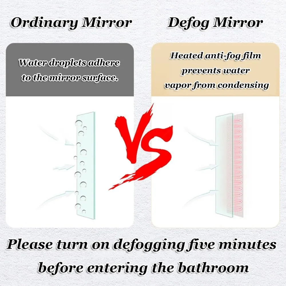 Dimmable Makeup Mirror with Lights, 3 Color Light, Anti-Fog, Shatterproof, Led Bathroom Wall Mirror, Time Temperature Display(3/Demisting,90cm/35.4in)