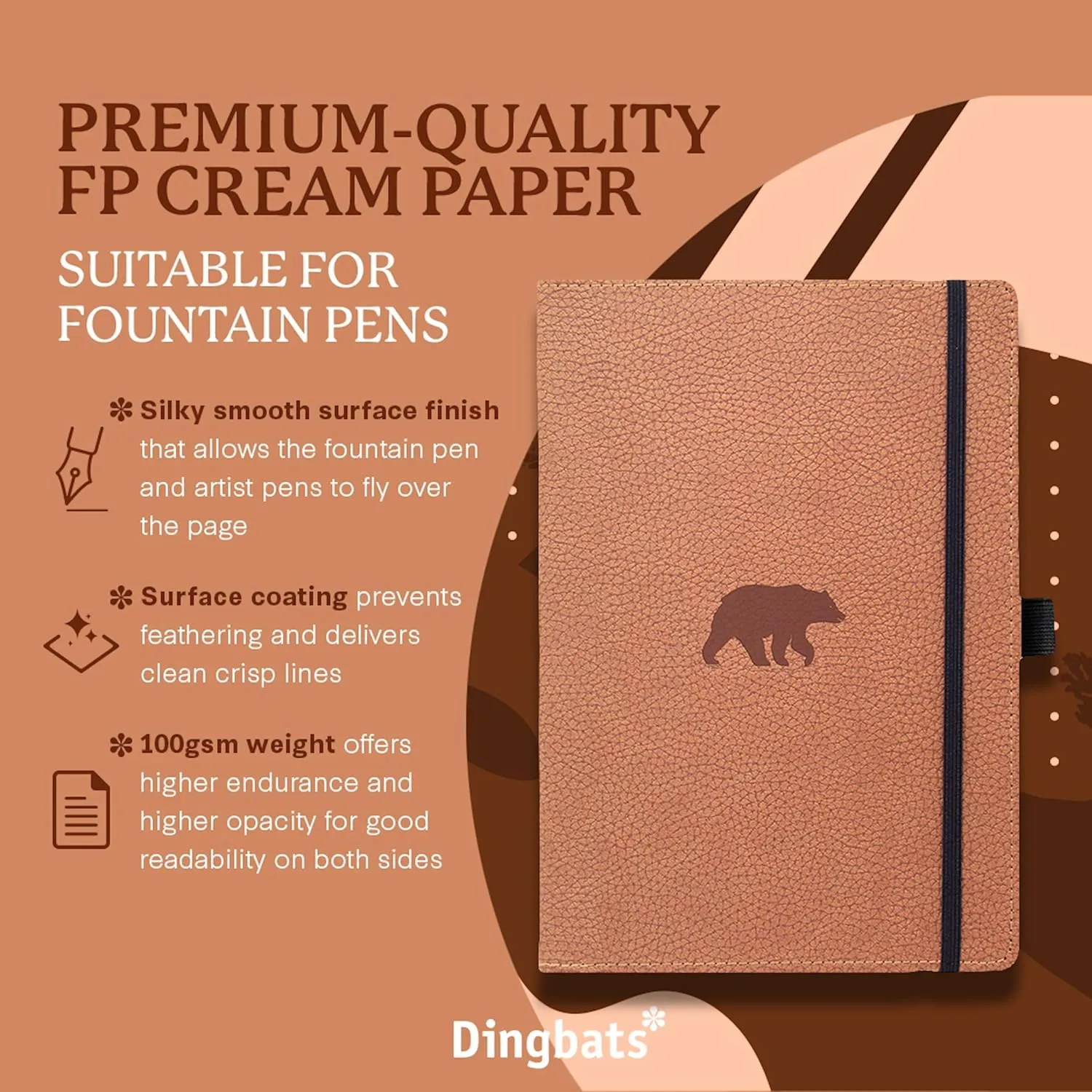 Dingbats* - Wildlife A4 Blank Notebook - Extra Large Hardcover PU Leather Journal - for Work, Travel - Pocket, Elastic Closure, Pen Holder, Bookmark