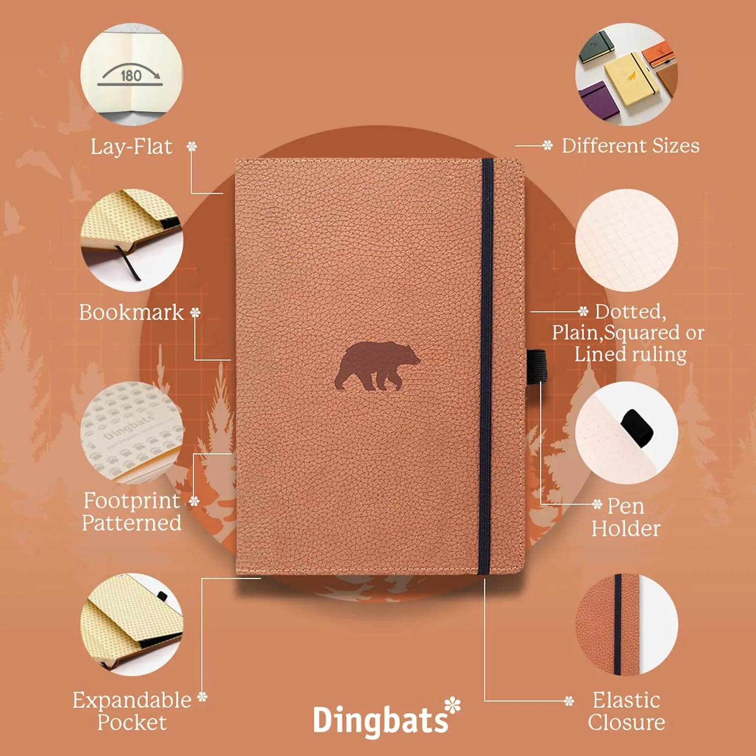 Dingbats* - Wildlife A4 Blank Notebook - Extra Large Hardcover PU Leather Journal - for Work, Travel - Pocket, Elastic Closure, Pen Holder, Bookmark