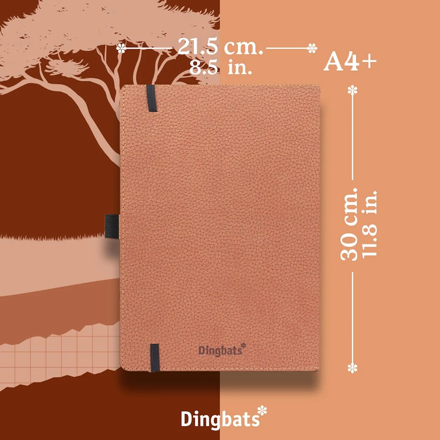 Dingbats* - Wildlife A4 Blank Notebook - Extra Large Hardcover PU Leather Journal - for Work, Travel - Pocket, Elastic Closure, Pen Holder, Bookmark