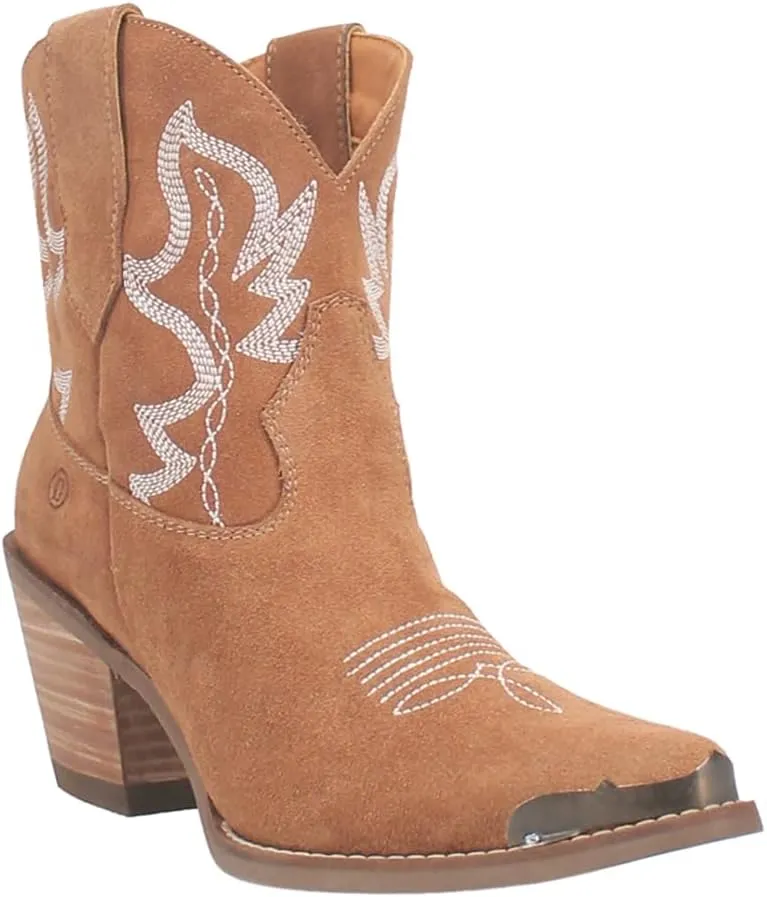 Dingo Womens Joyride Embroidered Snip Toe Pull On Casual Boots Ankle Mid Heel 2-3" - Black