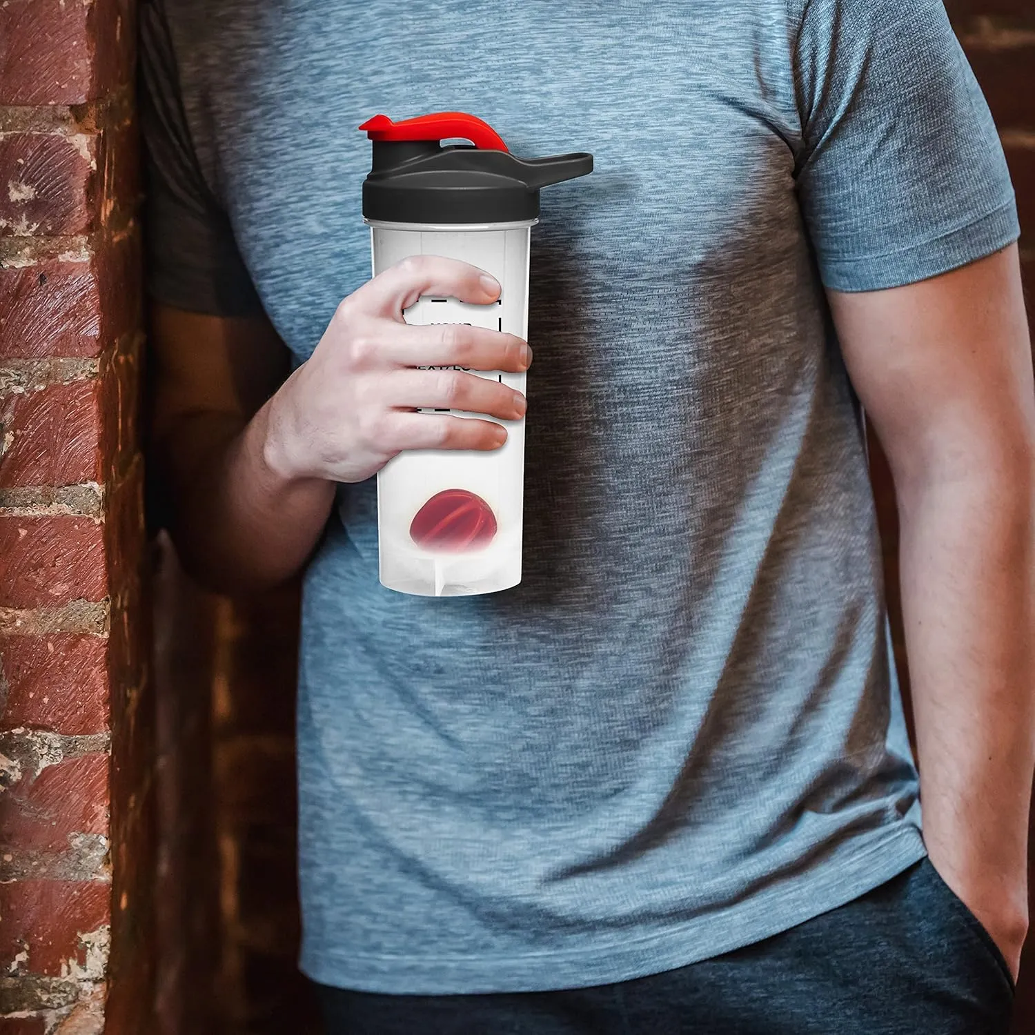 DISCOUNT PROMOS Custom Plastic Shaker Bottles with Mixer 24 oz. Set of 100, Personalized Bulk Pack - Perfect for Protein Shake, Smoothie and More! - Red
