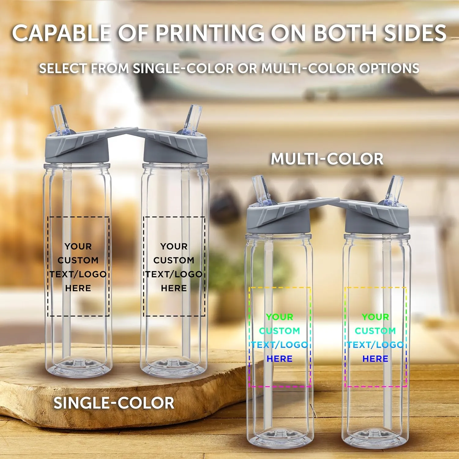 DISCOUNT PROMOS Custom Tritan Sports Bottles with Straw 19 oz. Set of 6, Personalized Bulk Pack - Great for Gym, Hiking, Cycling, Camping, Backpacking, School - Clear