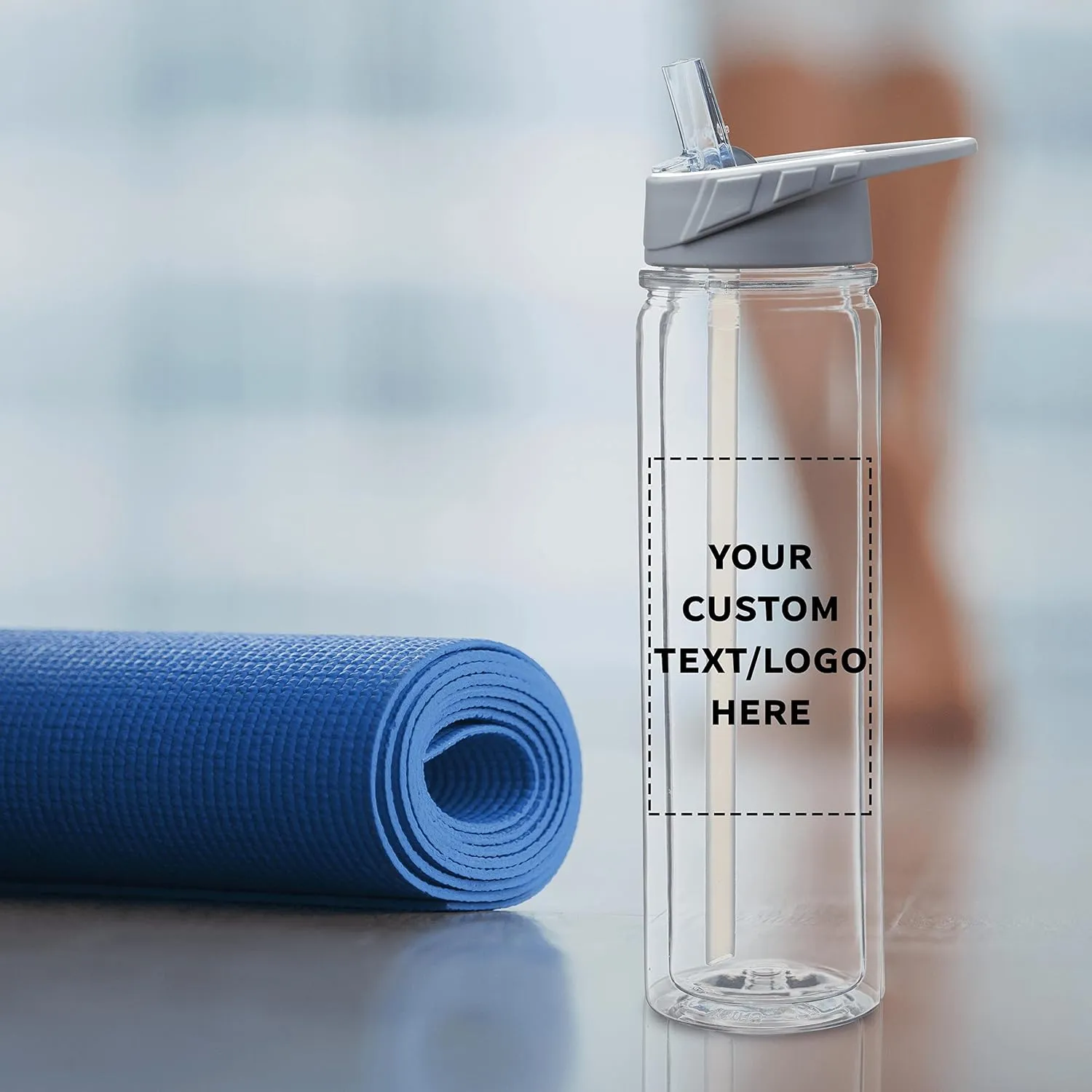 DISCOUNT PROMOS Custom Tritan Sports Bottles with Straw 19 oz. Set of 6, Personalized Bulk Pack - Great for Gym, Hiking, Cycling, Camping, Backpacking, School - Clear