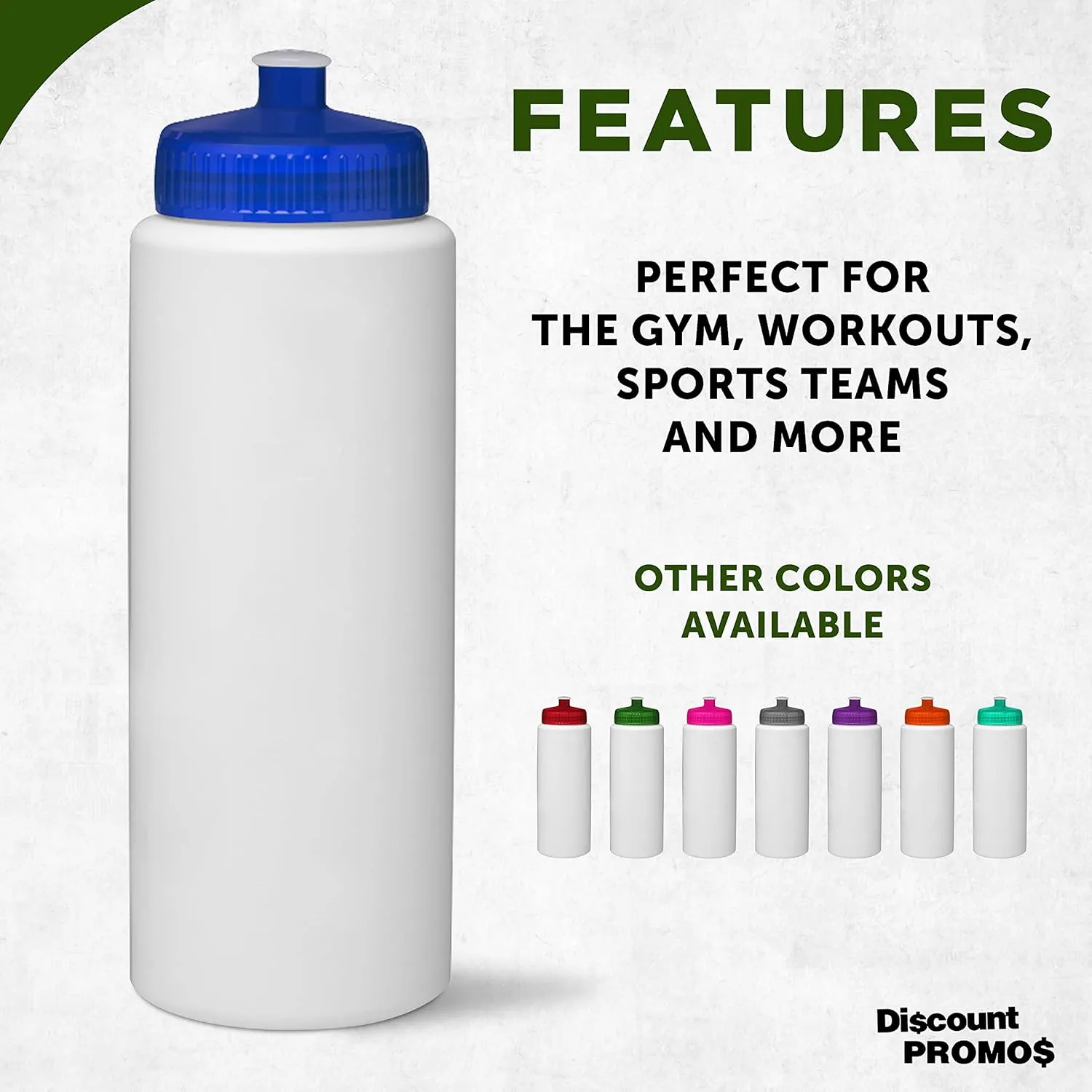 DISCOUNT PROMOS HDPE Plastic Leak-Free Bottles 32 oz. Set of 10, Bulk Pack - BPA Free, Great for Gym, Camping, Backpacking, School - Trans Blue