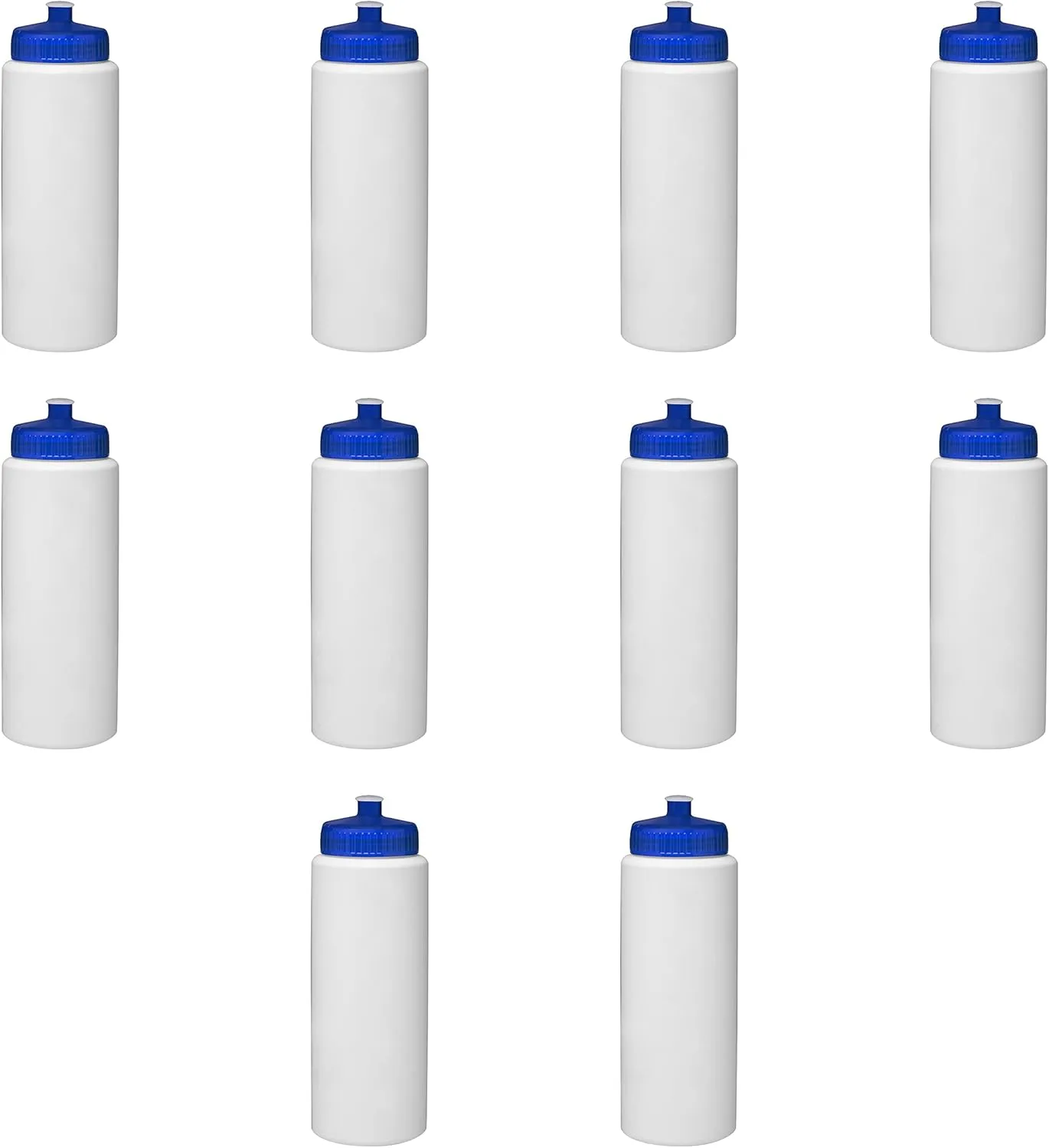 DISCOUNT PROMOS HDPE Plastic Leak-Free Bottles 32 oz. Set of 10, Bulk Pack - BPA Free, Great for Gym, Camping, Backpacking, School - Trans Blue