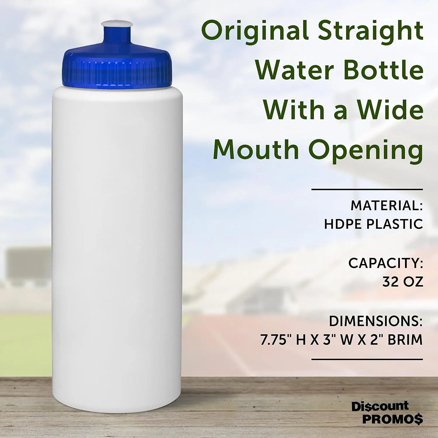 DISCOUNT PROMOS HDPE Plastic Leak-Free Bottles 32 oz. Set of 10, Bulk Pack - BPA Free, Great for Gym, Camping, Backpacking, School - Trans Blue